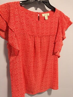 Monteau Coral Red Ruffle Sleeve Blouse